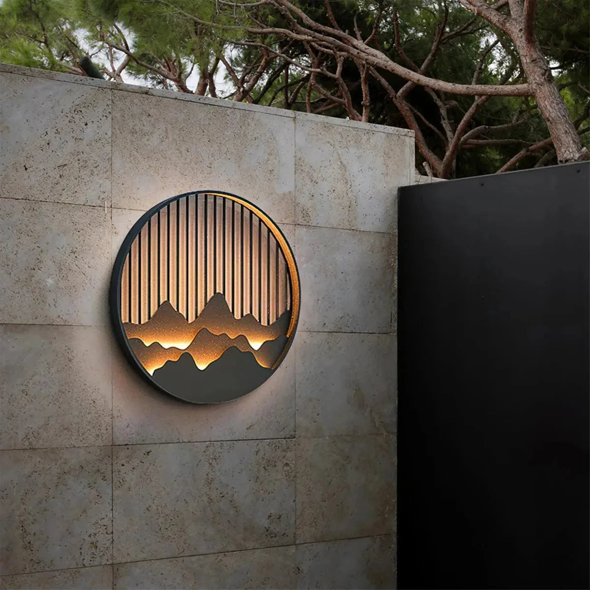 Modern outdoor wall lantern in garden setting