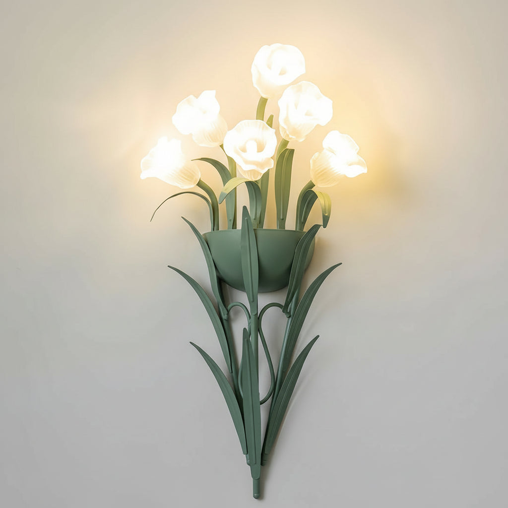 Freyza - LED Wall Sconce Light – Art Deco French Floral Green Glass (58x30cm / 22.8x11.8in)