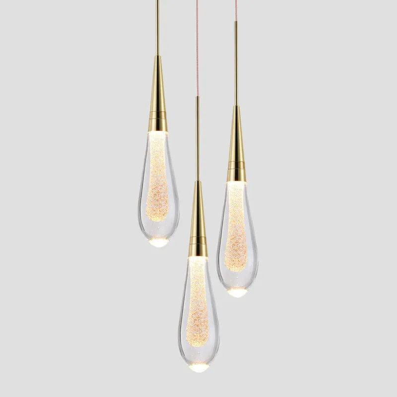 Freyza | Suspension Kristy en verre doré avec cristaux – Luminaire pour cuisine et salle à manger