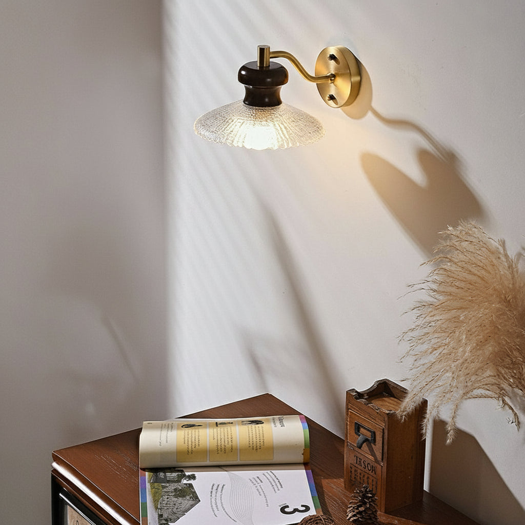 Freyza - LED Wall Sconce Light – Retro South Seas Brass Wood Glass (24x24cm / 9.45x9.45in)