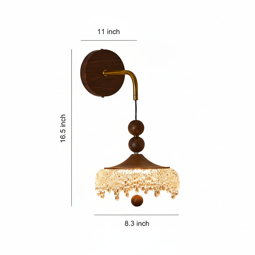 Freyza - LED Wall Sconce Light – Vintage Retro Walnut Glass Water Drop (25x20cm / 9.8x7.9in)