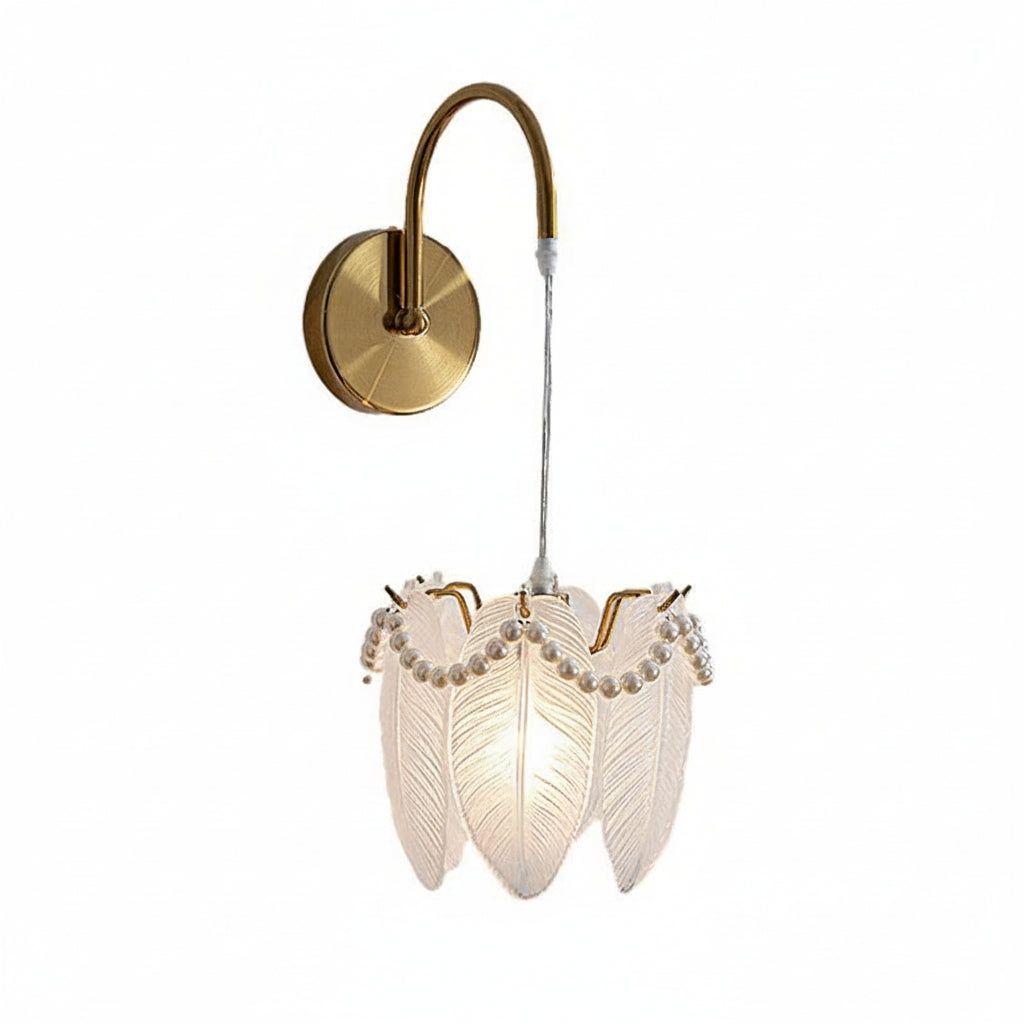 Freyza - LED Wall Sconce Light – Nordic Glass Feather Leaf Art Deco (20x20cm / 7.9x7.9in)