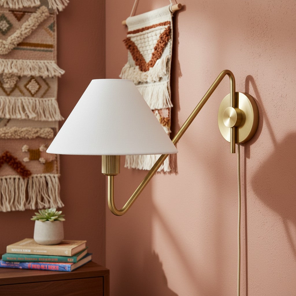 Freyza | Brass Fabric Wall Light – Bedroom Hallway