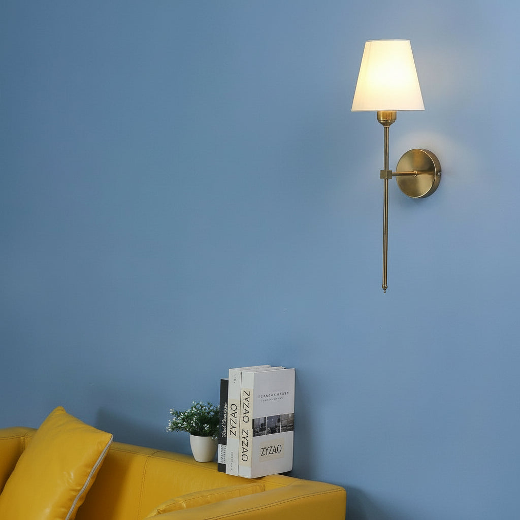Freyza - LED Wall Sconce Light – Modern American Copper White Linen Fabric (36x14cm / 14.2x5.5in)