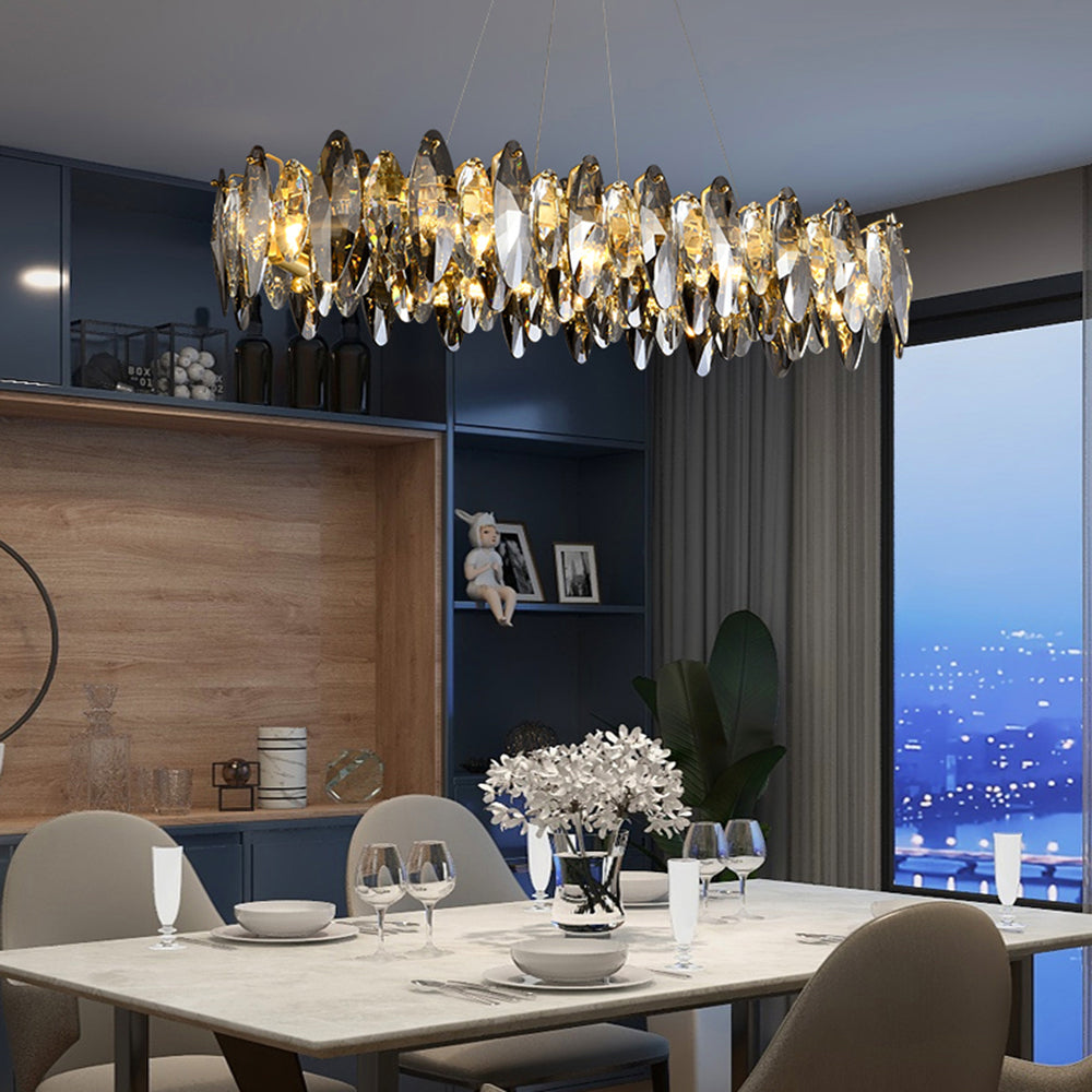 Freyza | Suspension dorée en cristal – Cuisine moderne et salle à manger