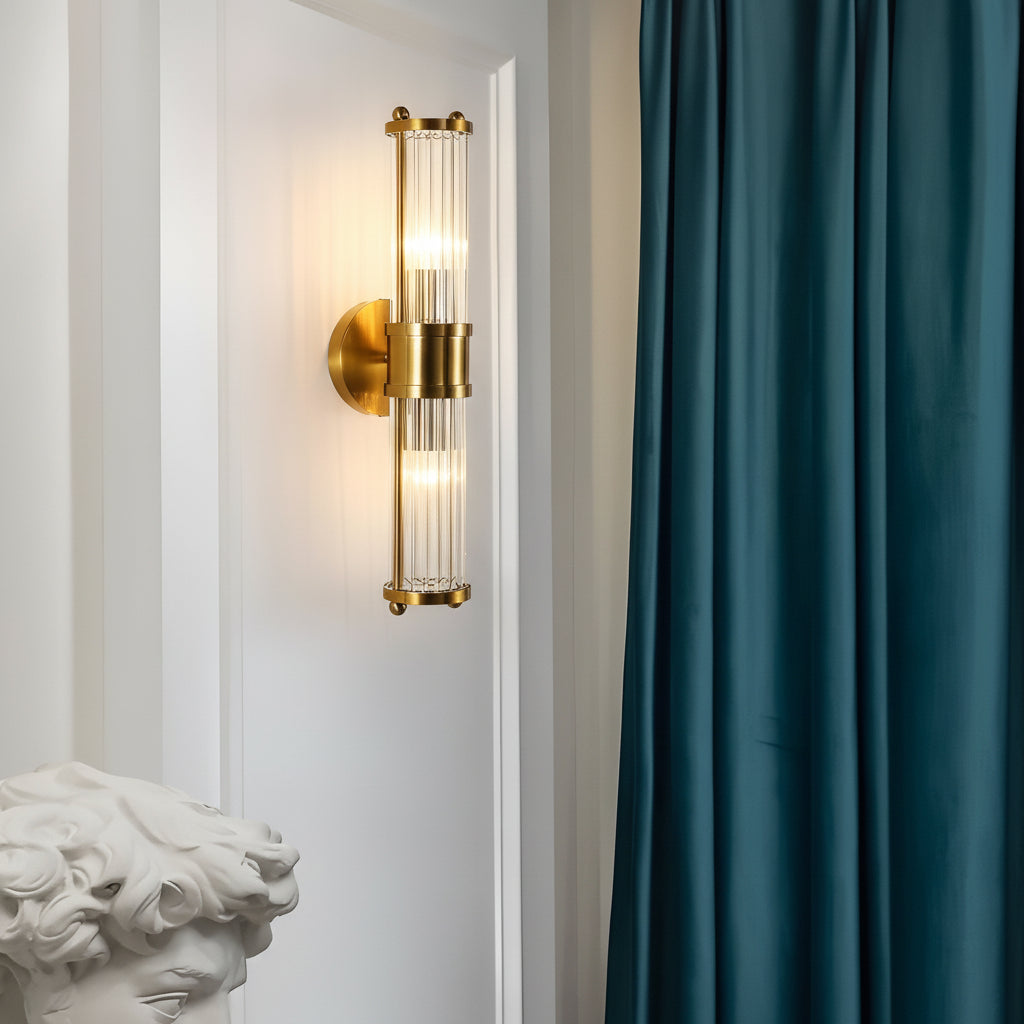 Freyza - Fluted Glass Wall Sconce | Cylinder Gold Chrome E14 30-45cm / 12-18in - Modern Vanity Light