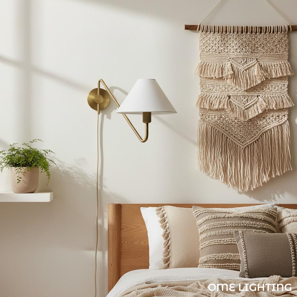 Freyza | Brass Fabric Wall Light – Bedroom Hallway