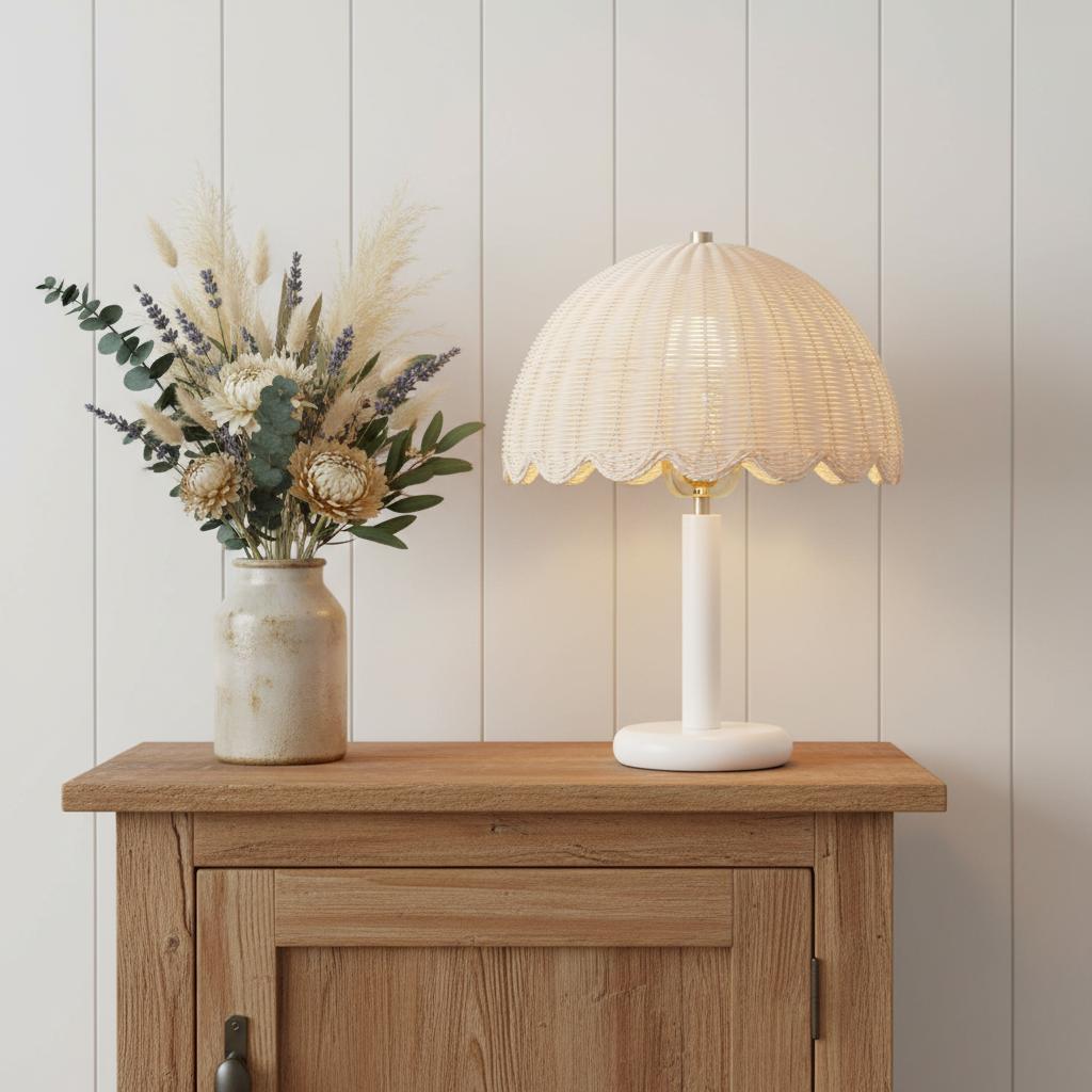Freyza | Tischlampe aus Rattan und Holz – Nachttischlampe fürs Schlafzimmer