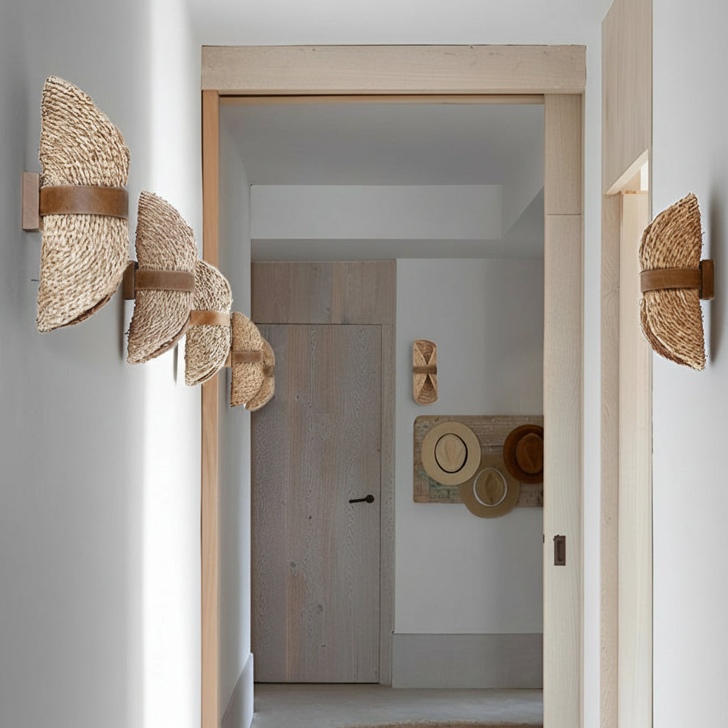 Freyza - Japanese Rattan Wood Wall Sconce – Woven Japandi LED Bedside Lamp (Warm White)
