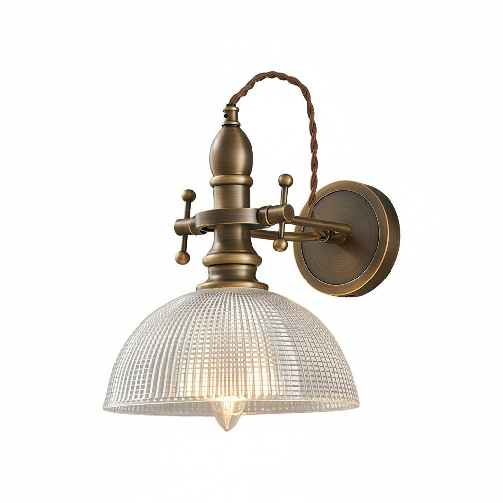 Freyza - LED Wandleuchte – Amerikanischer Vintage Schwenkarm Messing Leinen E26 E27 (Verstellbar & Steckbar)