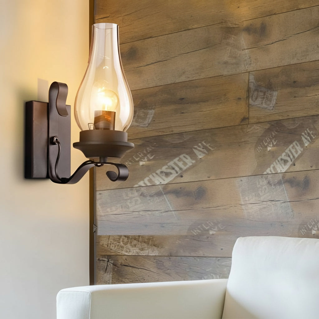 Freyza - Glass Wall Sconce – Industrial Retro Iron Vintage E27 (20x30cm)
