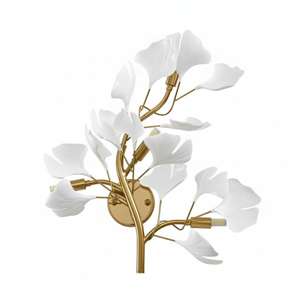 Freyza - Nordic Gold Leaves & Branches Wall Sconce – 3-Color Dimmable LED Botanical Art Light - Iron