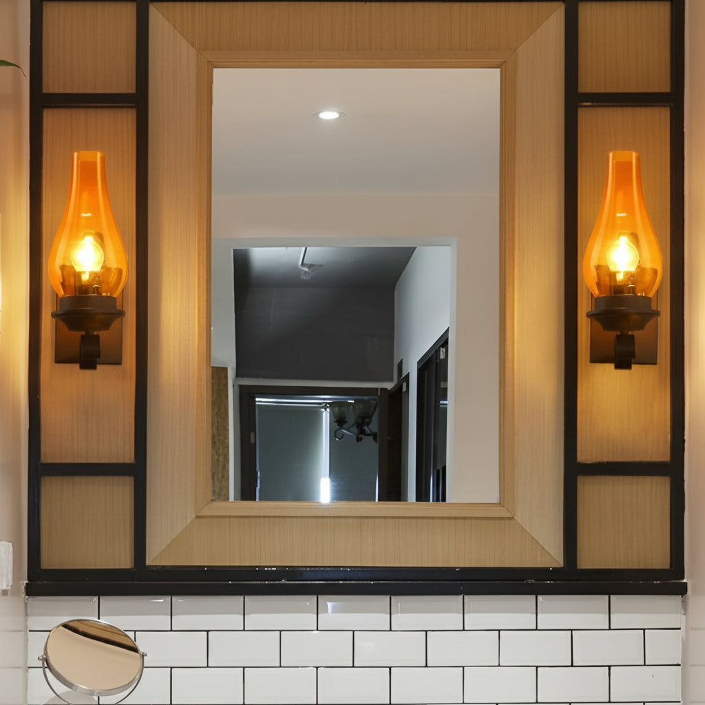 Freyza - Glass Wall Sconce – Industrial Retro Iron Vintage E27 (20x30cm)