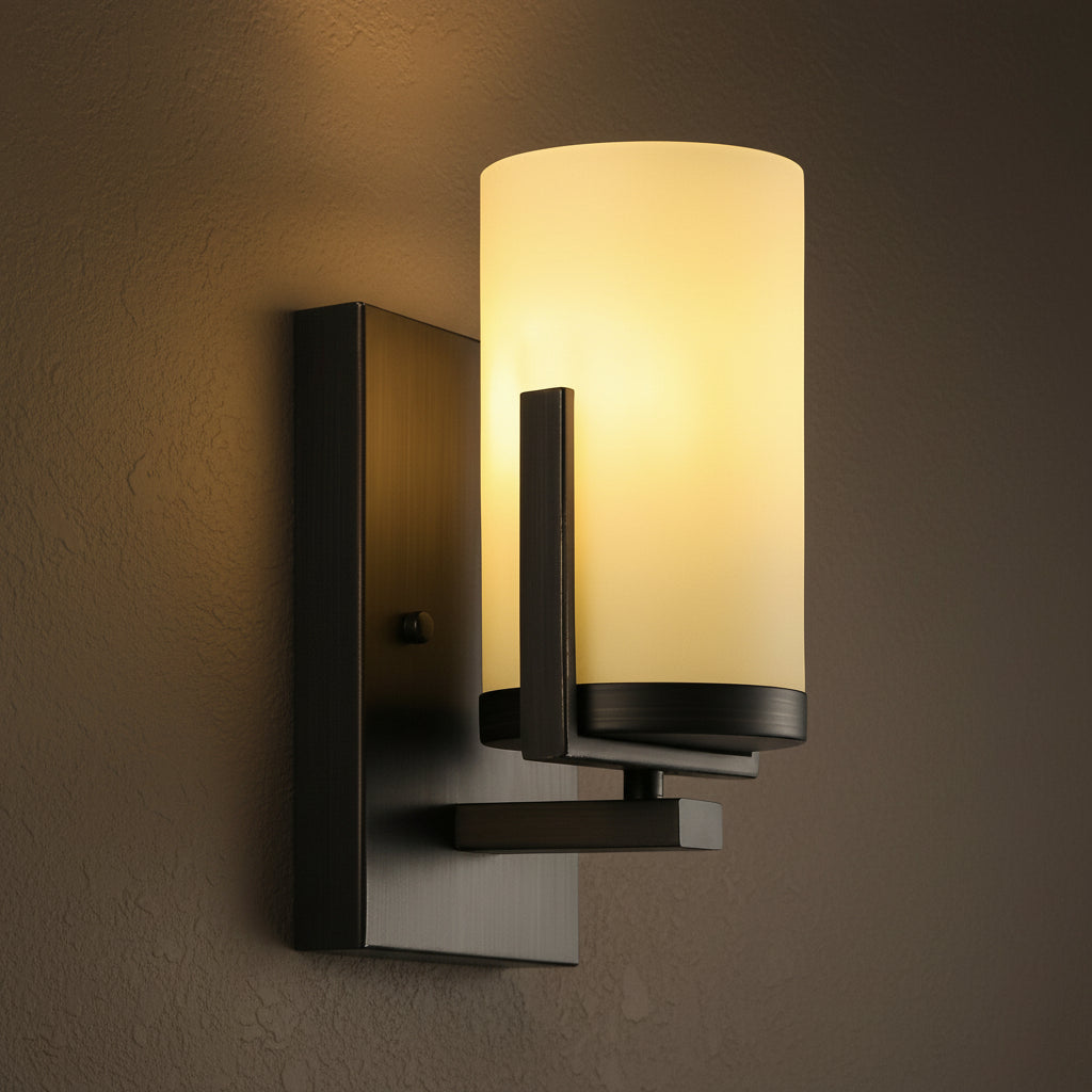 Freyza - LED Wall Sconce Light – Modern Glass Candlestick Iron Black (25x10cm / 10x4in)