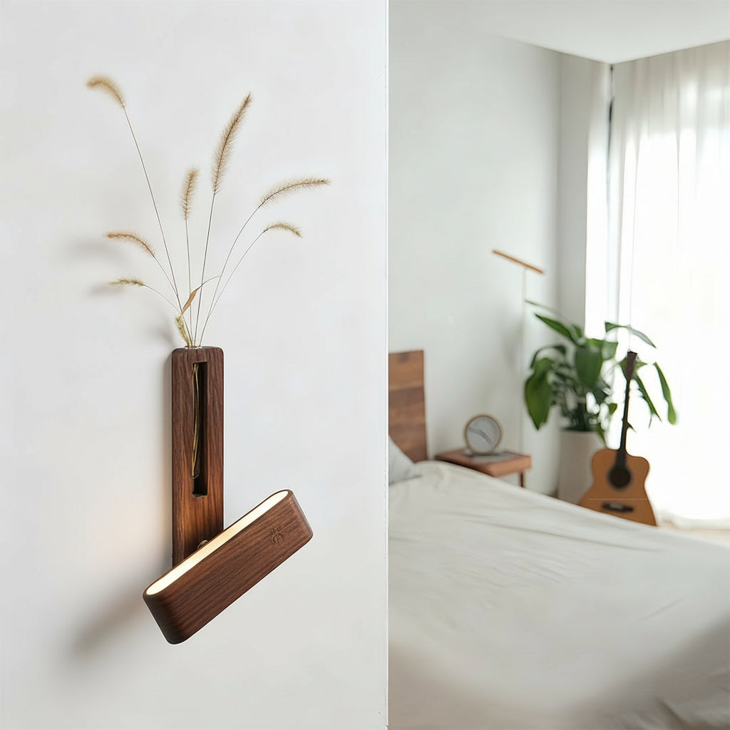 Freyza - LED Wall Sconce Light – Minimalist Wooden Magnetic USB Rechargeable (12x4cm / 4.7x1.5in)
