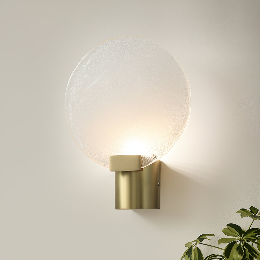 Freyza - LED Wall Sconce Light – Round Minimalist Glass Gold Metal (25cm / 9.8in)