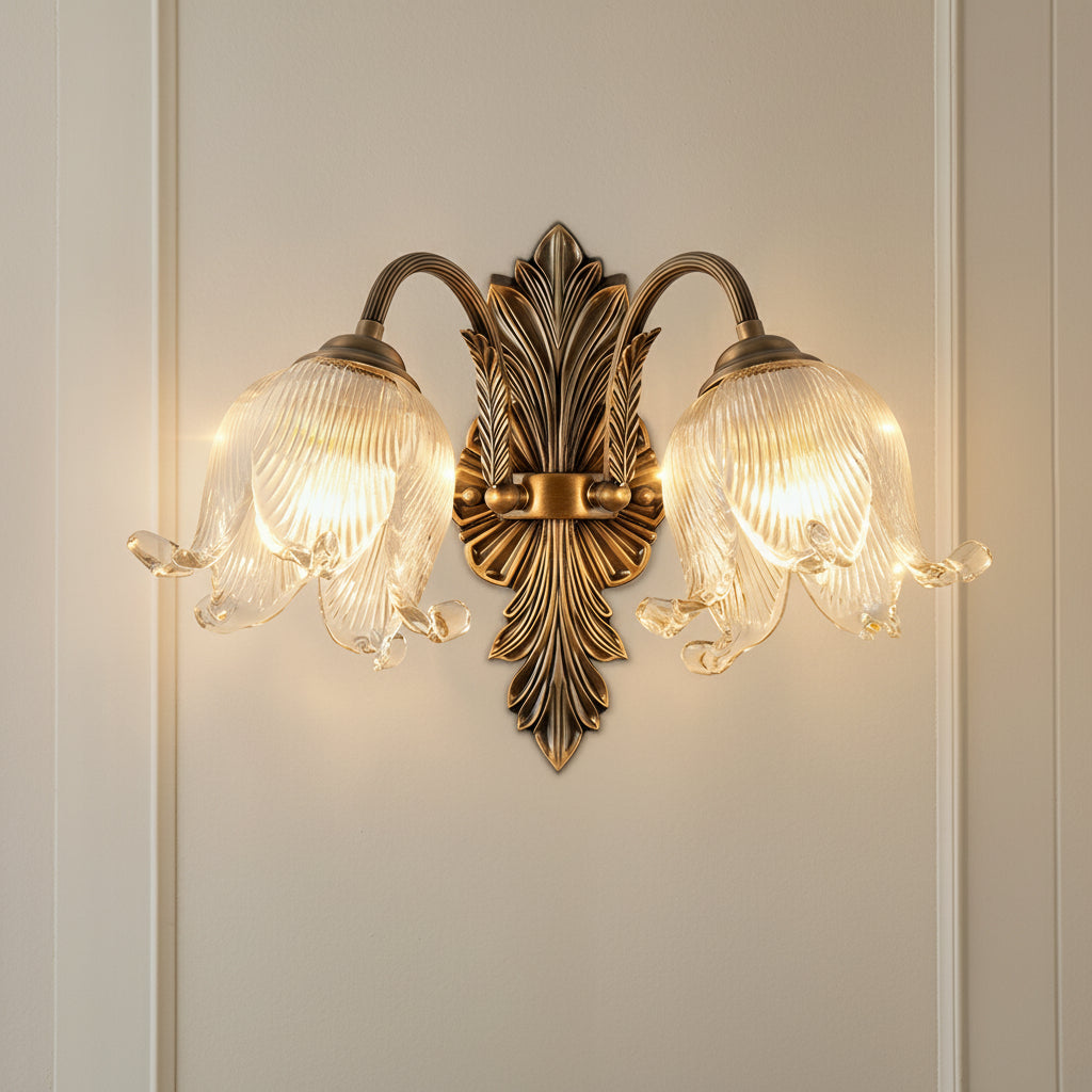 Freyza - Vintage Brass Wall Sconce – American Retro Glass LED E14 - Full Spectrum & 29-30cm