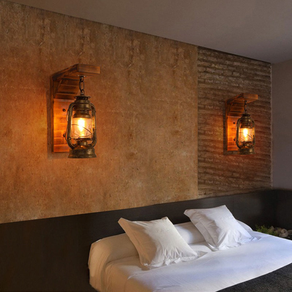 Freyza | Lyros Lantern Vintage Wood Indoor Wall Light – Vintage Bedroom Living Room