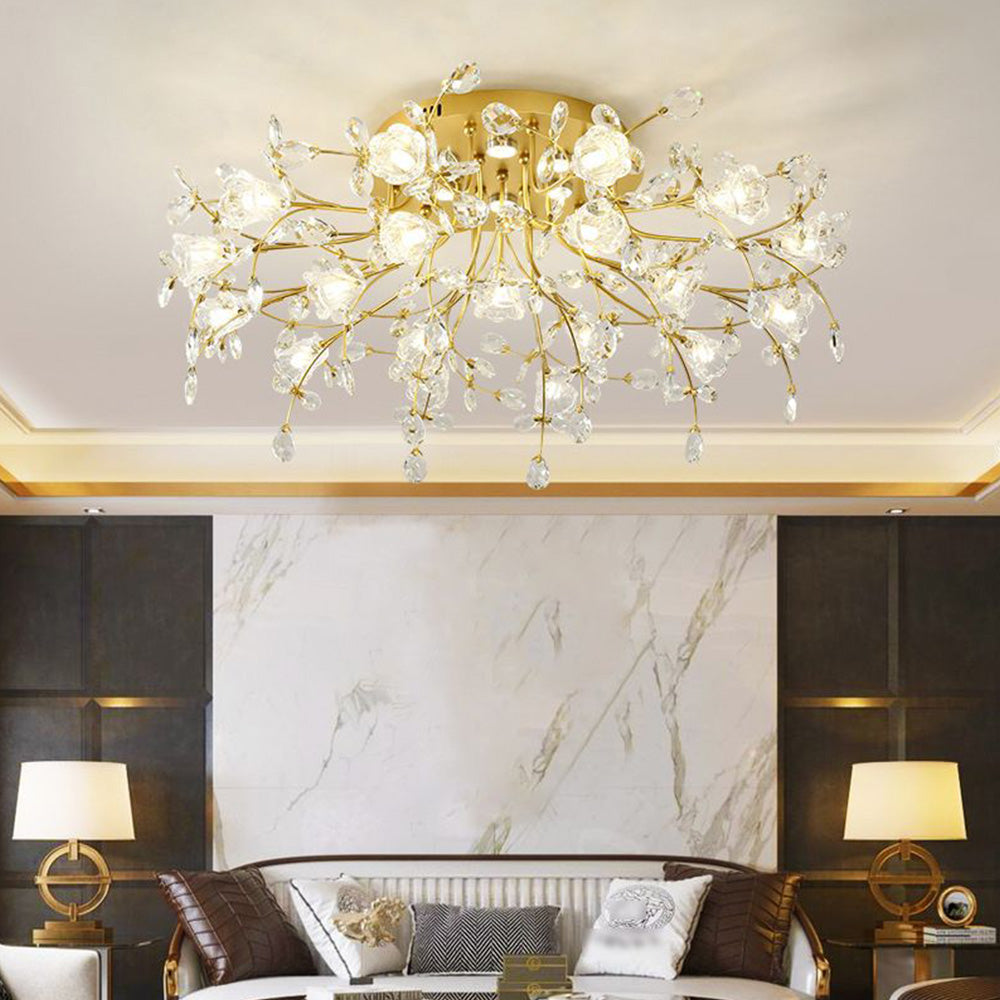 Freyza | Plafonnier encastré doré en cristal – style Art déco pour chambre, couloir et cuisine