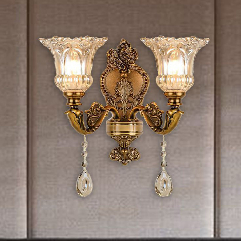 Freyza | Ramiq Vintage Flor Gold Glass Indoor Wall Light – Vintage Bedroom Living Room