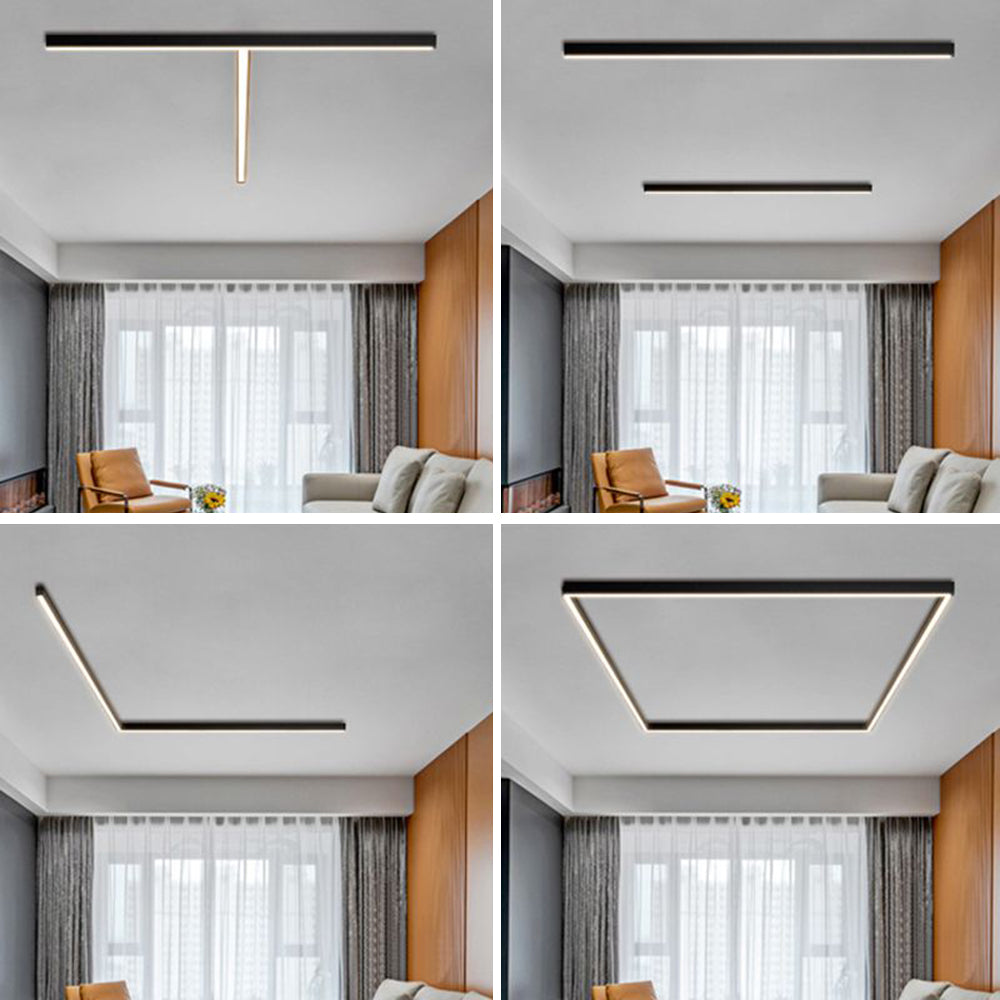 Freyza | Solin lineare schwarze Deckenleuchte zur flächenbündigen Montage – Schlafzimmer, Flur, Küche