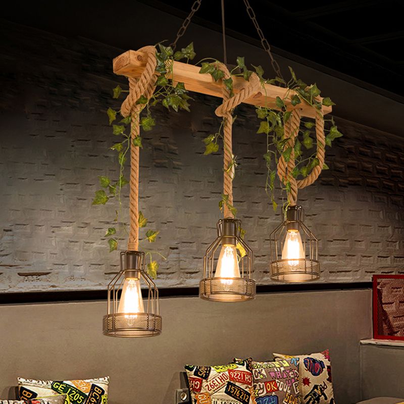 Freyza | Suspension en bois vintage à 5 lumières Epoch Caged – Cuisine et salle à manger vintage