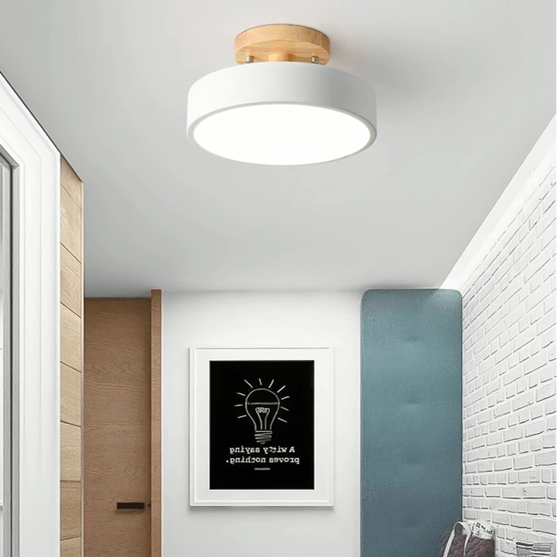 Freyza | Orya Round LED Wood Flush Mount Ceiling Light – Modern Bedroom Hallway Kitchen