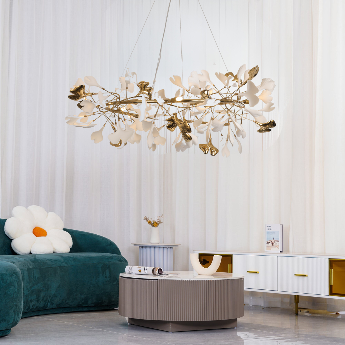 Freyza | Lustre en céramique doré moderne Olivia – Salle à manger et salon modernes
