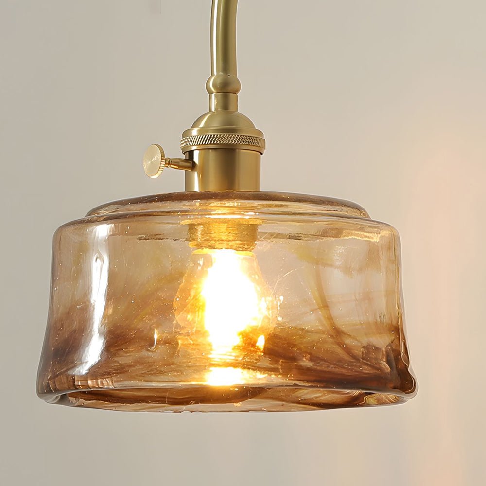 Freyza - LED Wall Sconce Light – Retro Industrial High Arm Brass Glass (30x15cm / 11.8x5.9in)