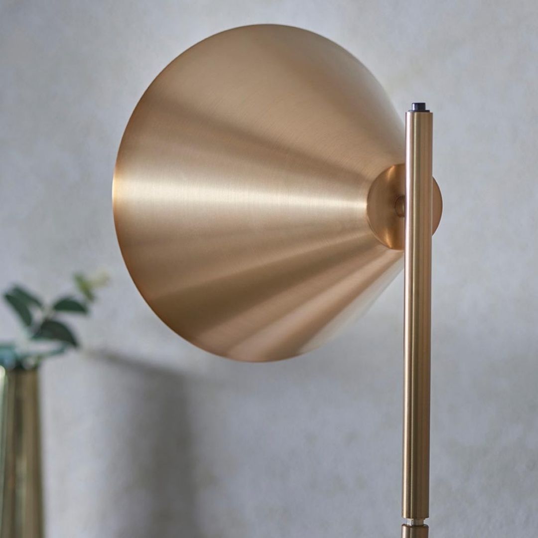 Freyza – Antique Brass Task Floor Lamp | Adjustable Reading Light with Metal Base and Fabric Shade