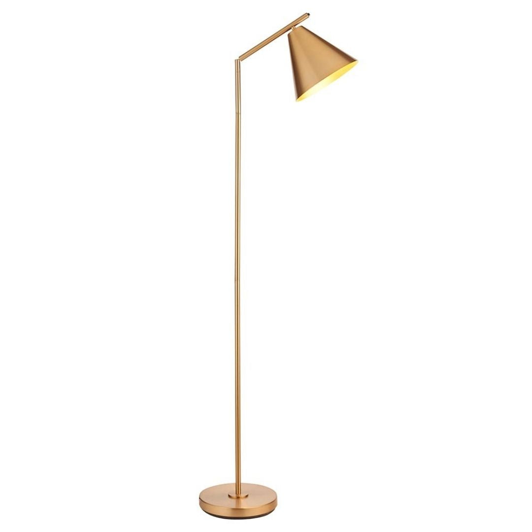 Freyza – Antique Brass Task Floor Lamp | Adjustable Reading Light with Metal Base and Fabric Shade