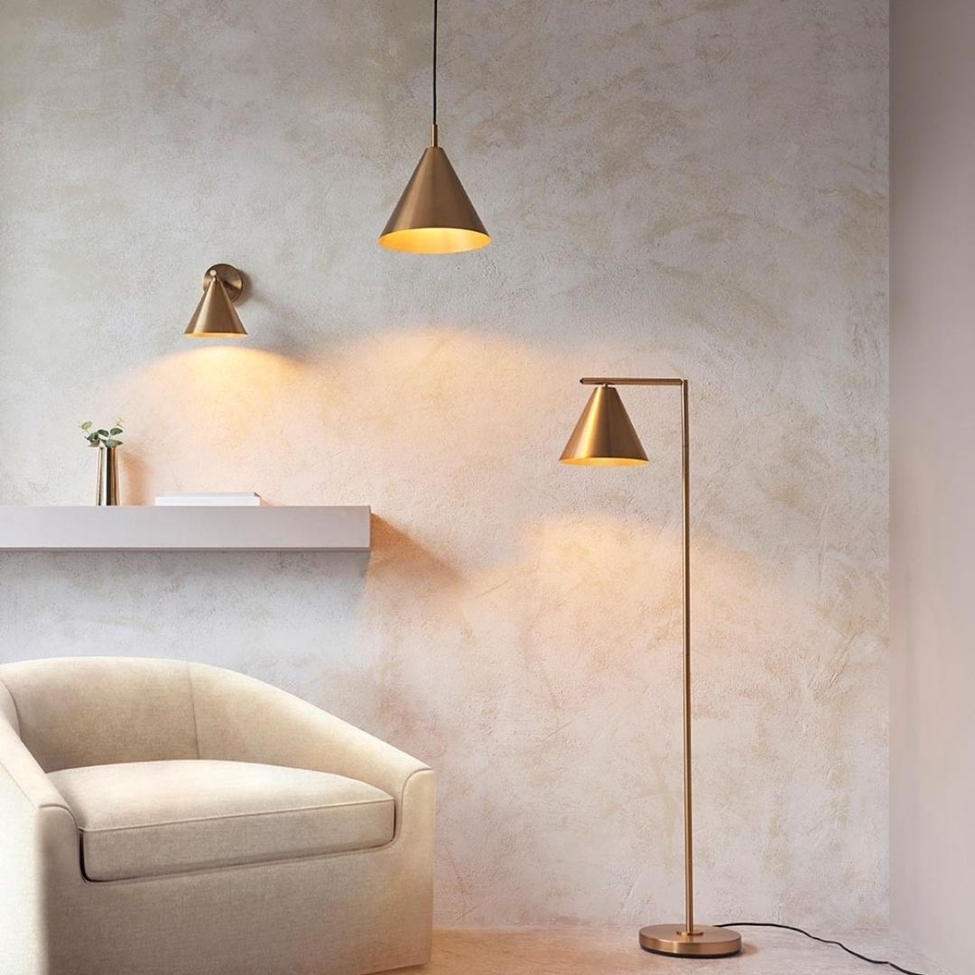 Freyza – Antique Brass Task Floor Lamp | Adjustable Reading Light with Metal Base and Fabric Shade