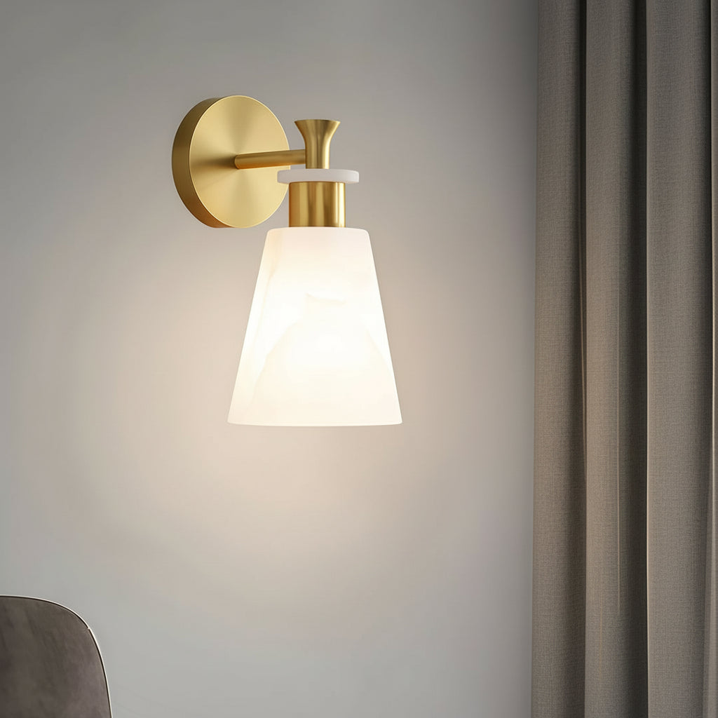 Freyza - LED Wall Sconce – Minimalist Brass Natural White Marble E14 (12x12x25cm)