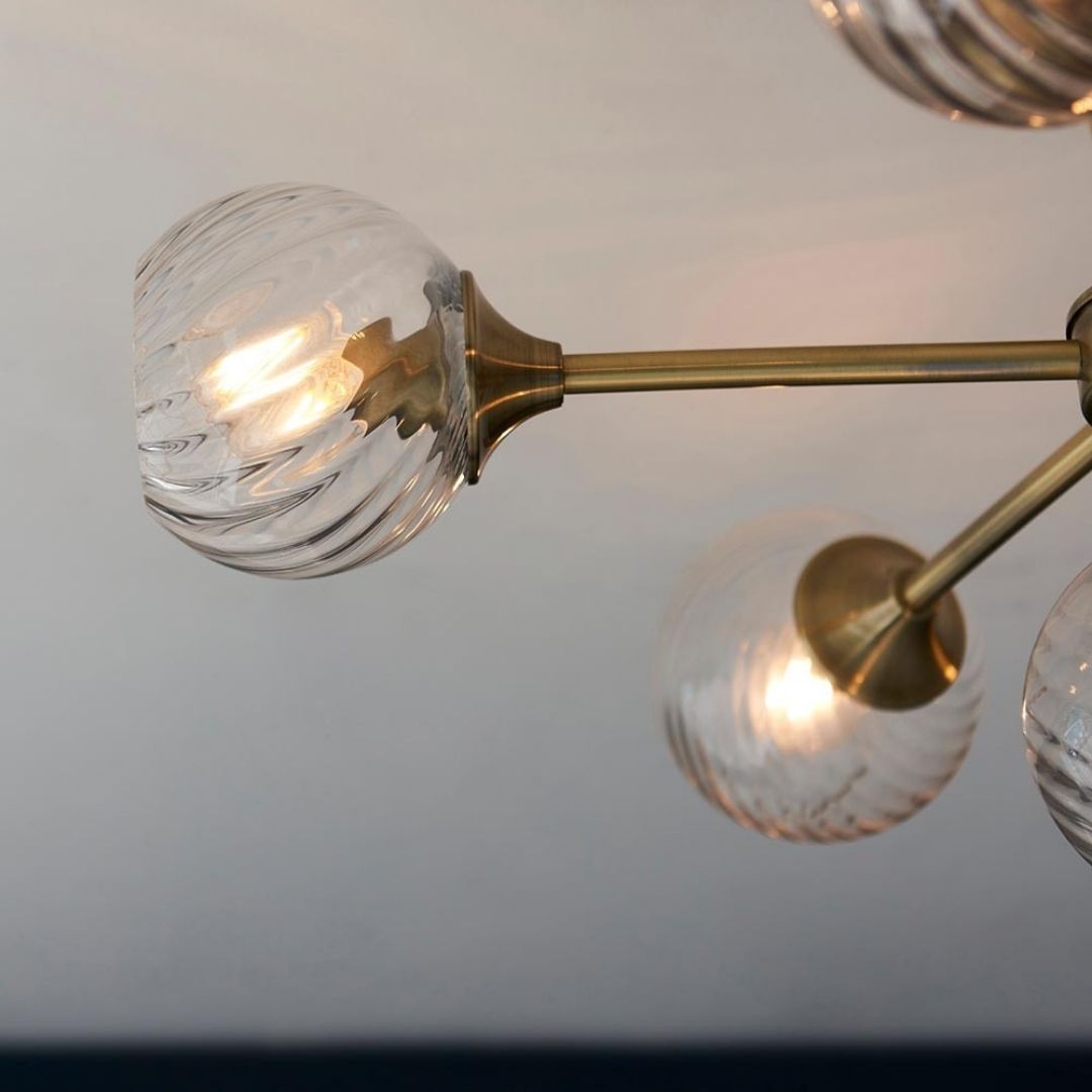 Freyza - Allegra 6 Light Semi Flush Antique Brass Ceiling Light