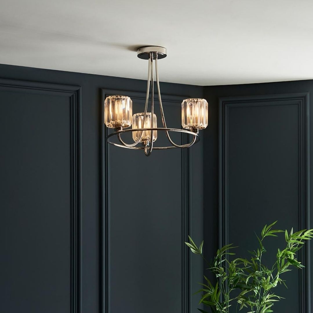 Freyza - Berenice 3 Light Semi Flush Silver Ceiling Light