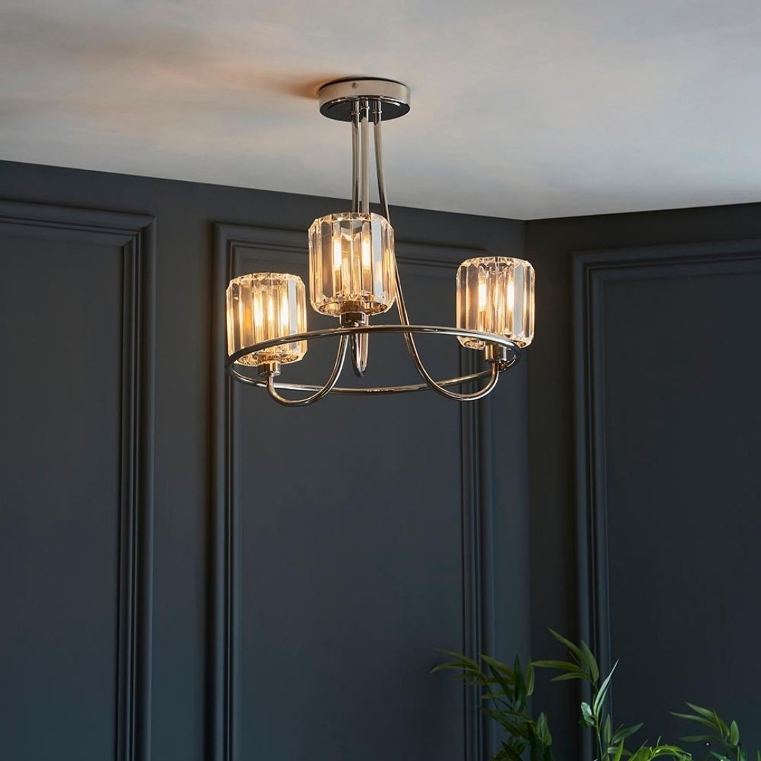 Freyza - Berenice 3 Light Semi Flush Silver Ceiling Light