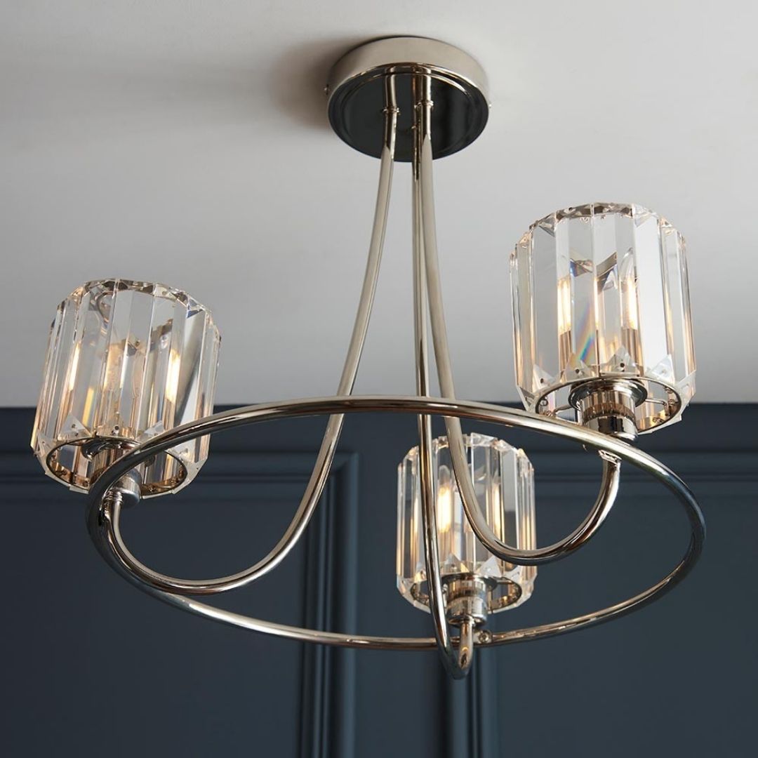Freyza - Berenice 3 Light Semi Flush Silver Ceiling Light