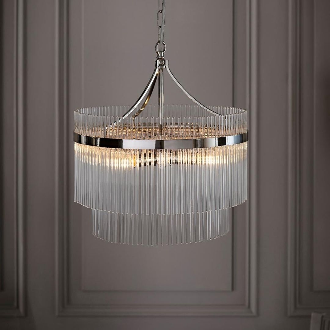 Freyza – Marietta Deckenleuchte mit 5 Leuchten, glänzendem Nickel und Glas