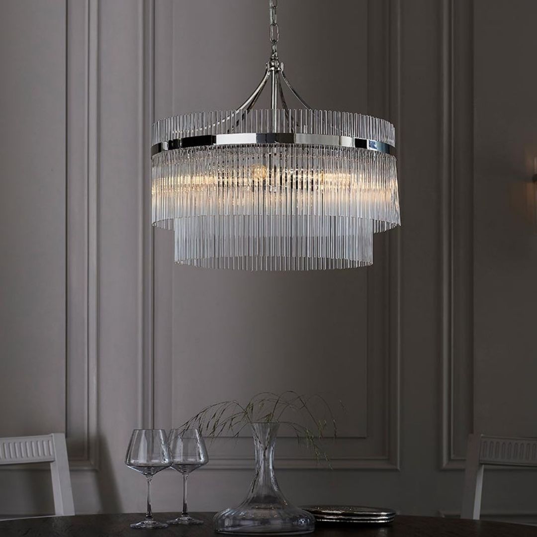 Freyza – Marietta Deckenleuchte mit 5 Leuchten, glänzendem Nickel und Glas