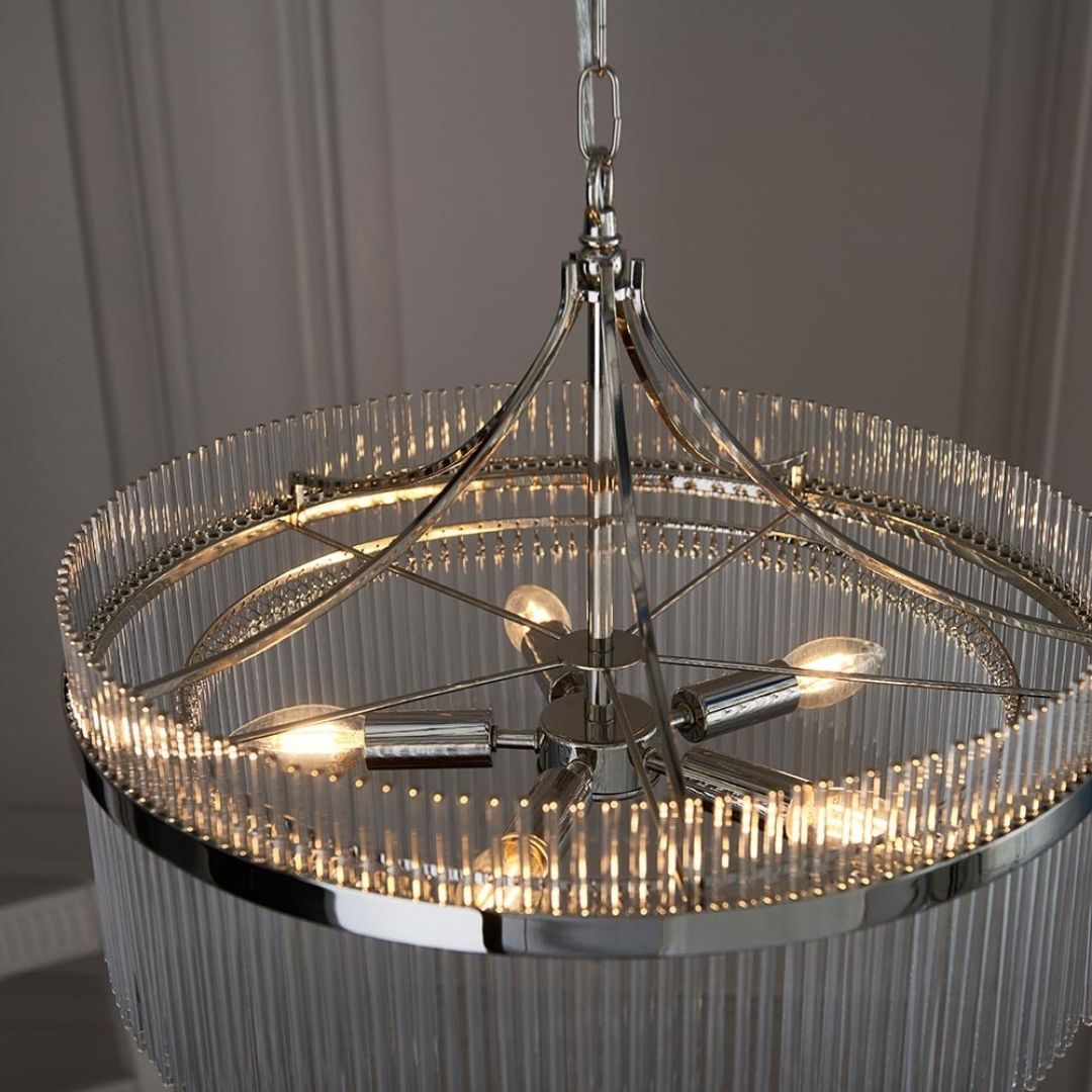 Freyza – Marietta Deckenleuchte mit 5 Leuchten, glänzendem Nickel und Glas