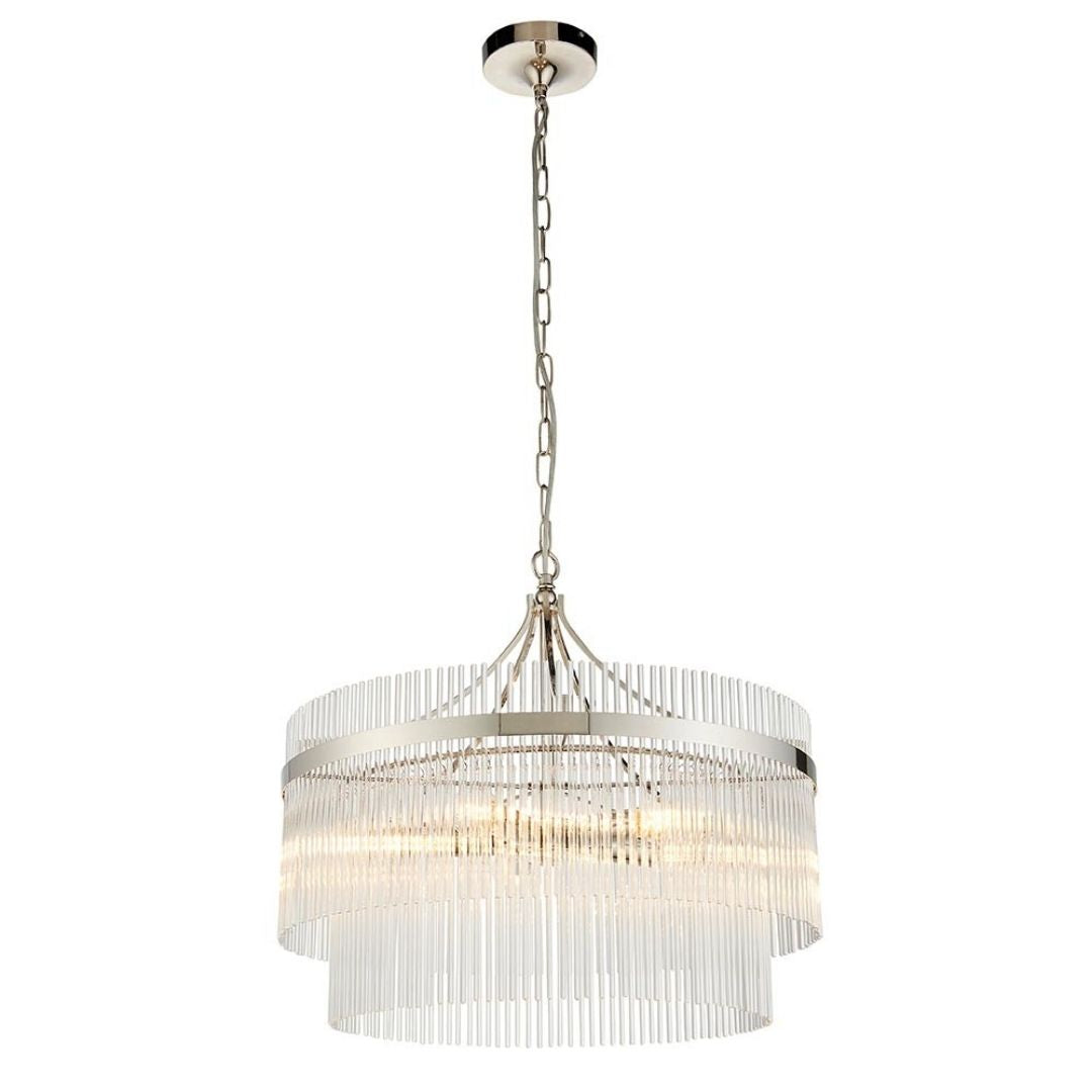 Freyza – Marietta Deckenleuchte mit 5 Leuchten, glänzendem Nickel und Glas