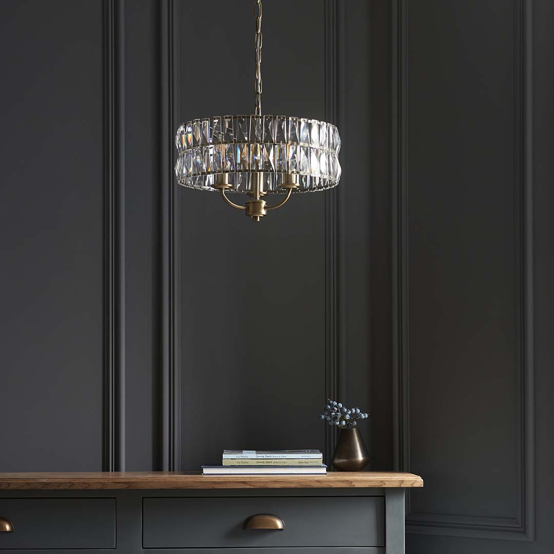 Freyza - Clifton 3 Light Antique Brass Pendant Ceiling Light