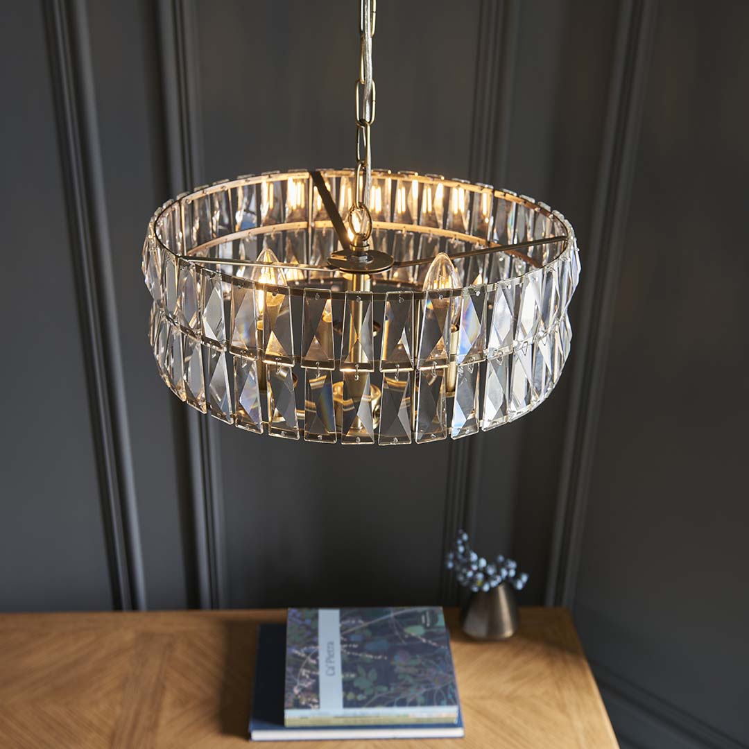 Freyza - Clifton 3 Light Antique Brass Pendant Ceiling Light