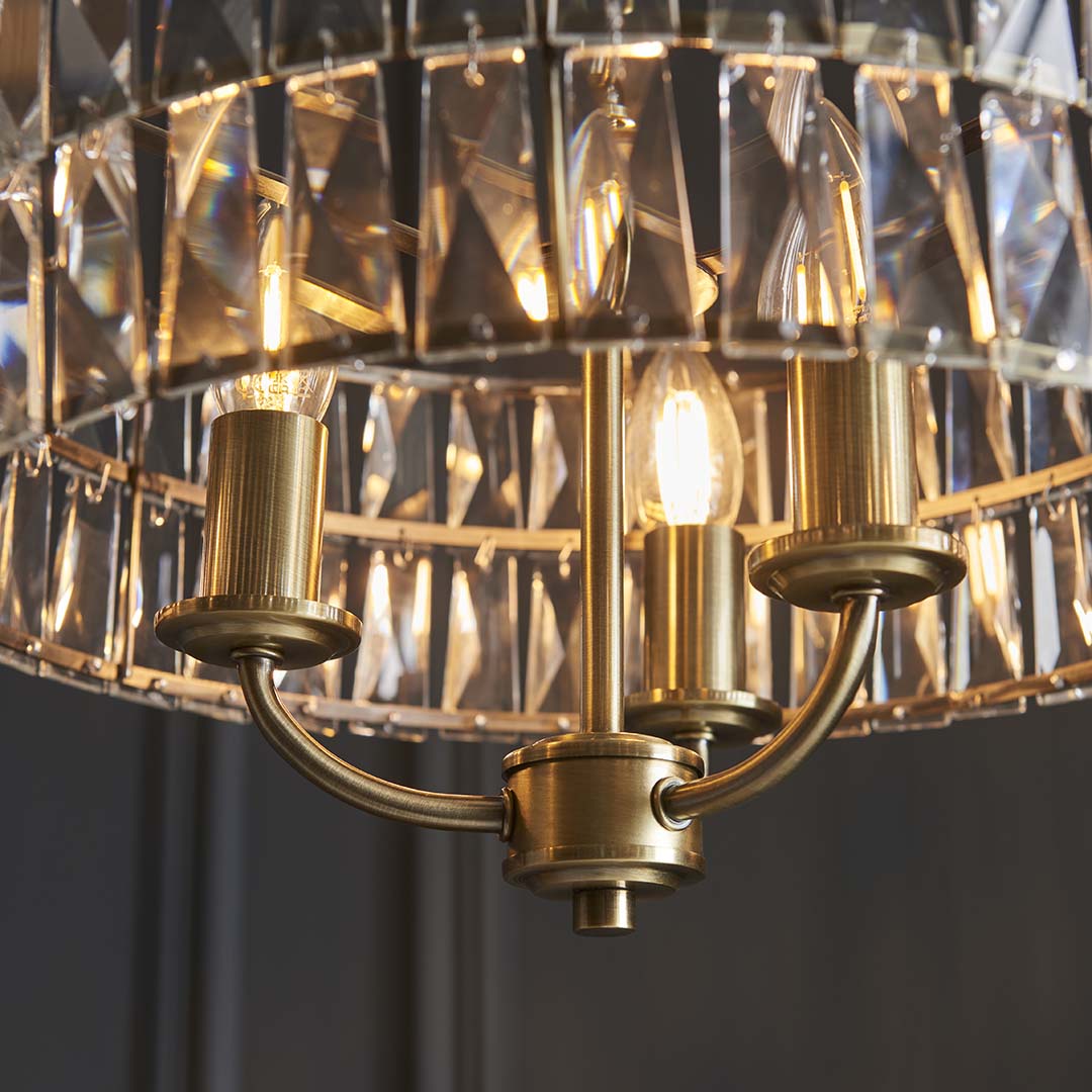Freyza - Clifton 3 Light Antique Brass Pendant Ceiling Light