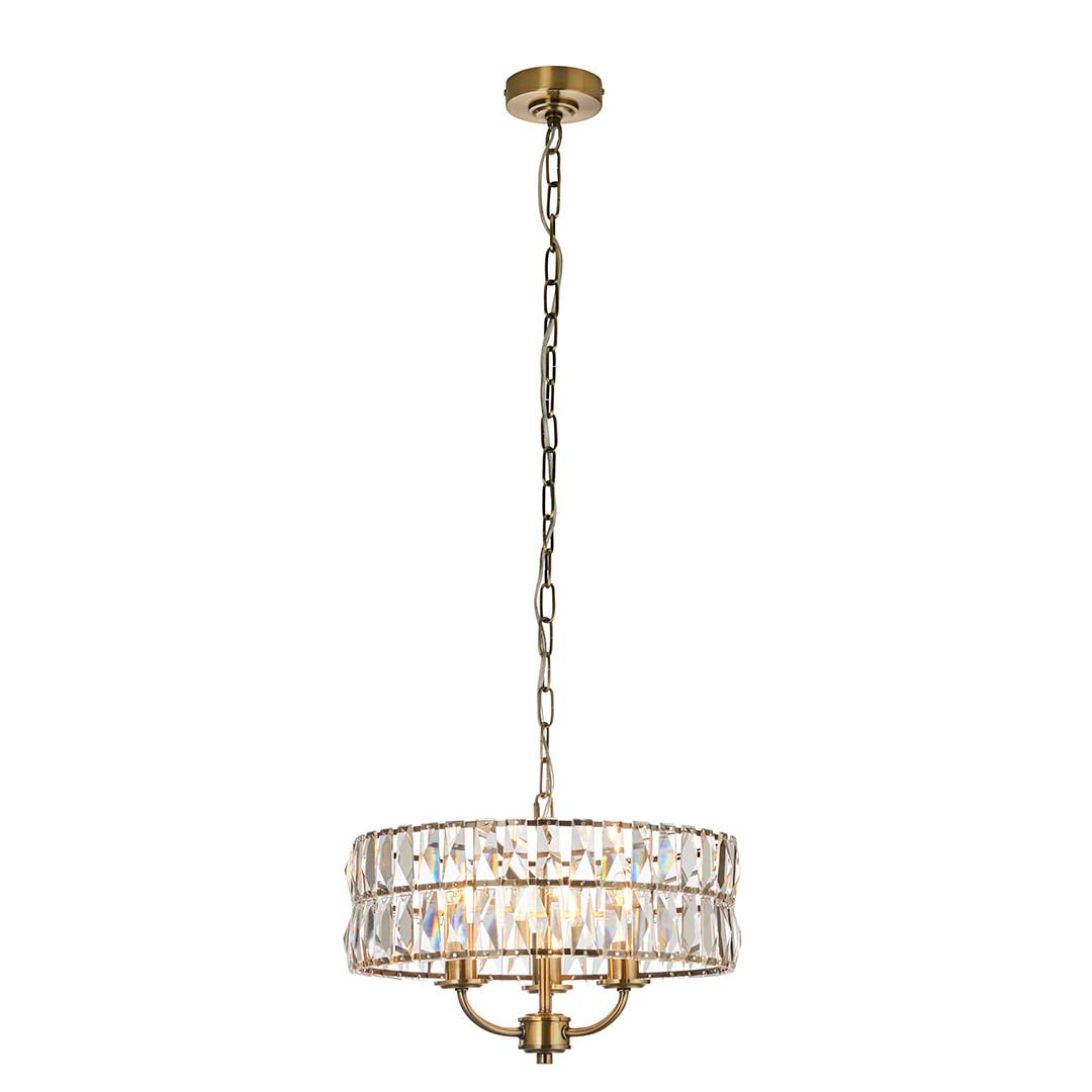 Freyza - Clifton 3 Light Antique Brass Pendant Ceiling Light