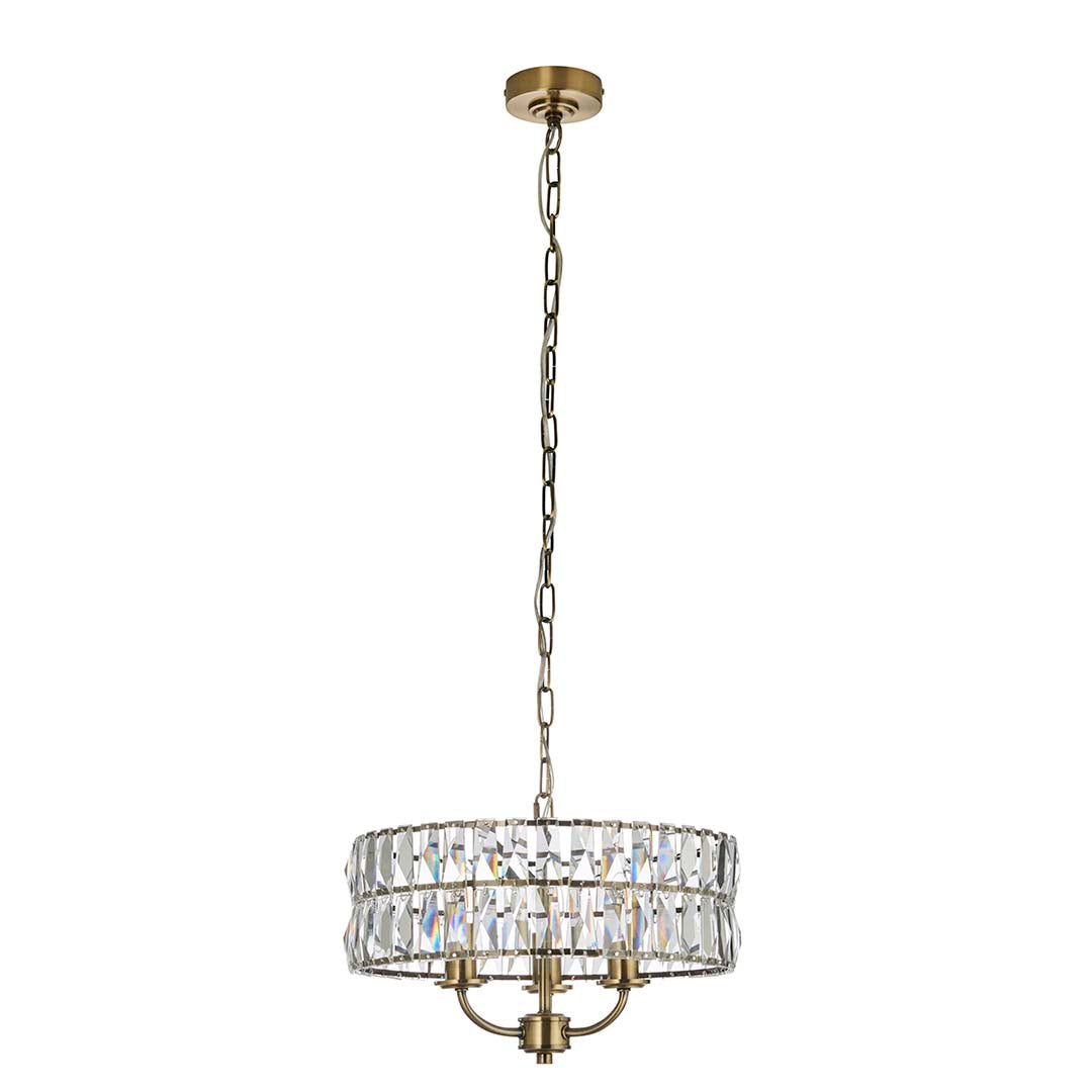 Freyza - Clifton 3 Light Antique Brass Pendant Ceiling Light