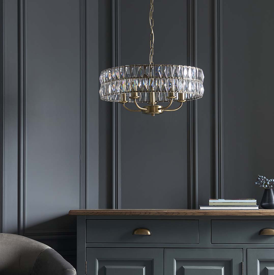 Freyza - Clifton 5 Light Antique Brass Pendant Ceiling Light