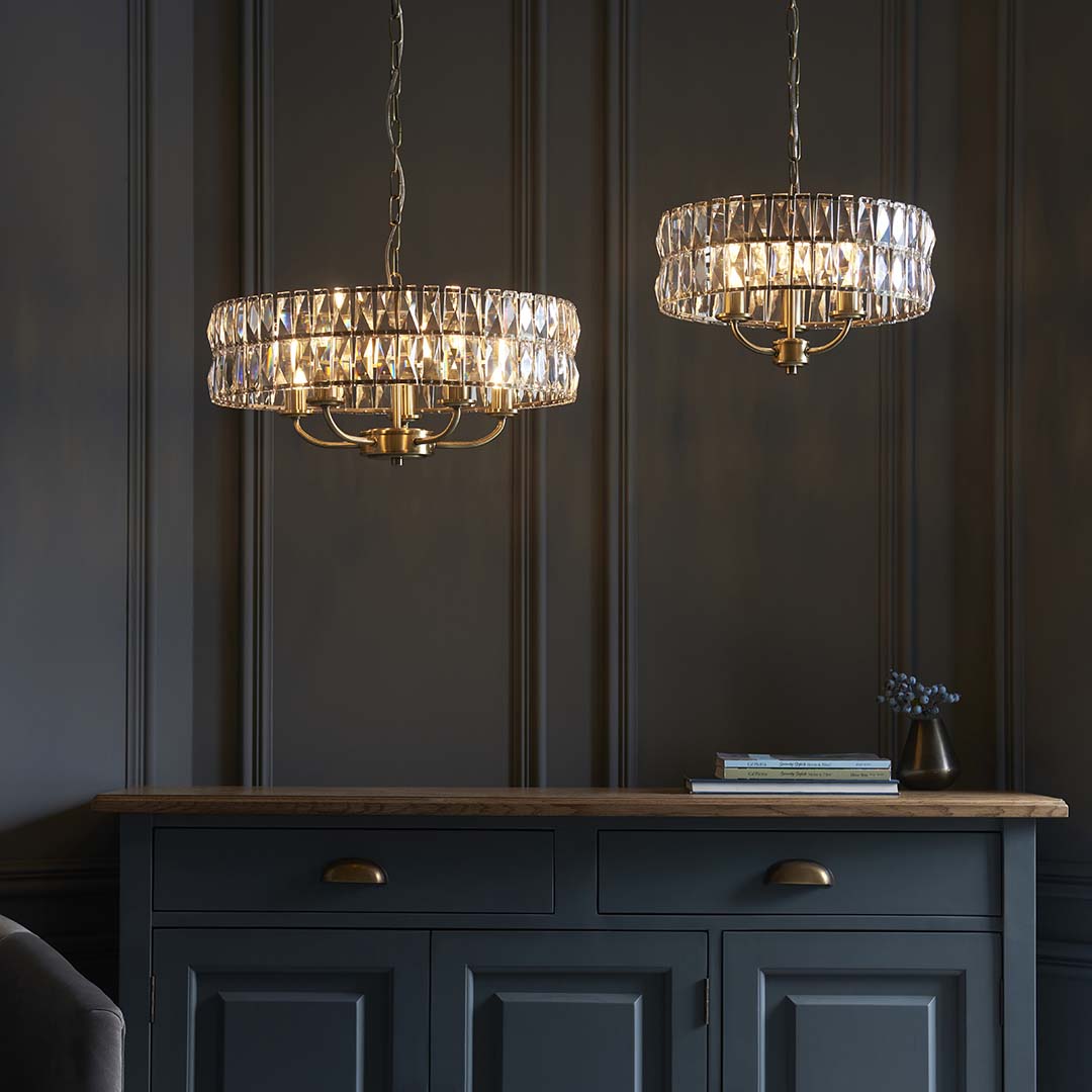 Freyza - Clifton 5 Light Antique Brass Pendant Ceiling Light