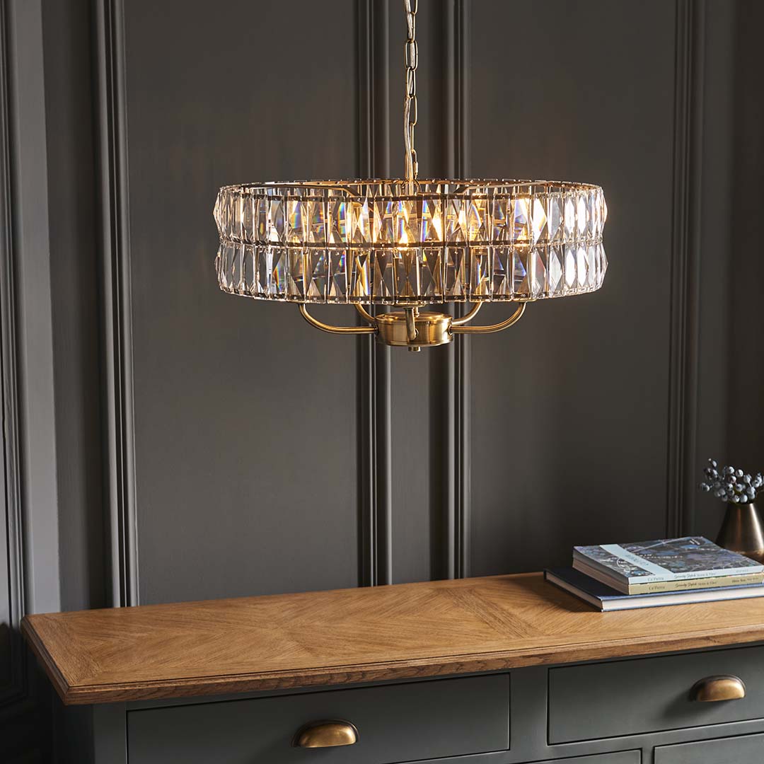 Freyza - Clifton 5 Light Antique Brass Pendant Ceiling Light