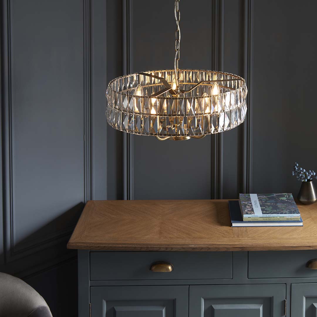 Freyza - Clifton 5 Light Antique Brass Pendant Ceiling Light